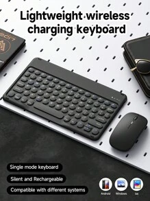 Clavier sans fil ultra-fin, souris sans fil, clavier avec des touches à bordure arrondie élégante, clavier sans fil portable silencieux, compatible avec iOS, Android, Windows, convient aux smartphones, ordinateurs portables, bureautiques, iPads, tablettes, pour usage domestique et de bureau, plusieurs options de couleurs, plug and play, interface Type-C