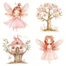 Set de 20 pegatinas vintage hechas a mano, pegatinas decorativas con tema de cuentos de hadas que incluyen conejo, ratón, casa del árbol, pegatinas resistentes al agua para diario, cuaderno de viaje, álbum, decoración DIY - Rosa - Ver 3