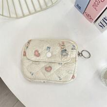 1pc Kawaii Quilted Flower Print Coin Purse With Bunny/Bowknot/Little Bear Pattern,Multifunctional Card Holder, Ins Style Korean Coin Purse Digital Bag Storage Bag.Portable And Stylish-Makeup Bag Portable Travel Toiletry Bag