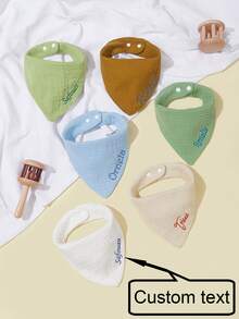 1pc Customized Baby Bib, Personalized Baby Drool Towel, Embroidery Text, Soft Cotton Material, Baby Gift, Commemorative Essential - Dusty Pink - View 1