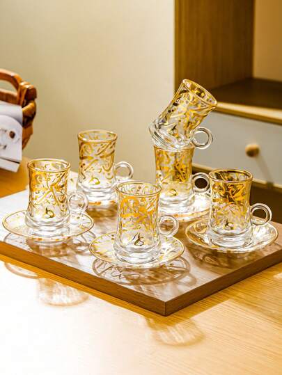 1 Set Of Luxury Transparent Glass Coffee Cup Set With Saucer, Handle And Thick Heat-Resistant Design - Suitable For Latte, Tea, Beverages - Reusable Multipurpose Glass Utensil, Ideal For Home And Office Use