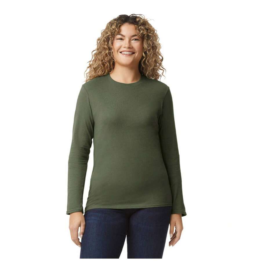 Gildan Unisex Adult Soft Touch LongSleeved TShirt (Military Green) - 軍綠色 - 查看 1