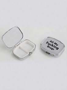 Cute Pill Letter Series Pattern Two Compartment Portable Pill Storage Room, Cute Mini Metal Storage Box, Portable Jewelry And Pill Box, Personalized Creative Gift With Cartoon Logo