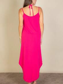 Women's Elegant Sleeveless V-Neck Knitted Fabric Long Dress With Asymmetrical Hem And Split Thigh Casual Loose Fit - 紫紅色 - 查看 6