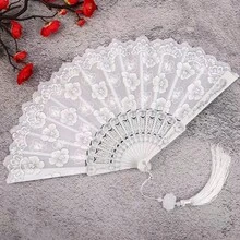 1 件女士时尚折扇，带银箔樱花和流苏装饰，适合跳舞 - 白色 - 查看 2