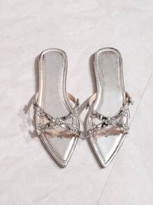2025 Summer Fashionable Women's New Pointed Toe Slippers, Charming Pointed Toe Flat Sandals, French Style Versatile Summer Pointed Toe Sandals