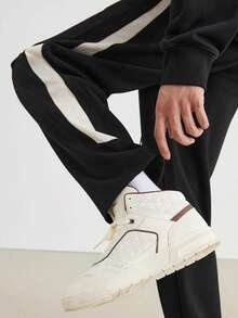 1pc Men's Drawstring Waist Loose Wide Leg Casual Sports Pants, Spring/Summer - Black - View 3