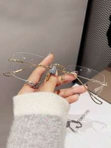 1pair Women Rimless Fashion Eyeglasses Clear Lens For A Vintage Look Clear Glasses Accessories Glasses Accessories For Women