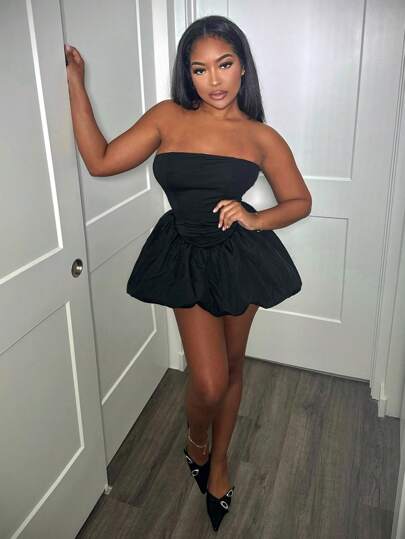 Alexandranx 夏季时尚纯色抹胸连衣裙迷你短款女装