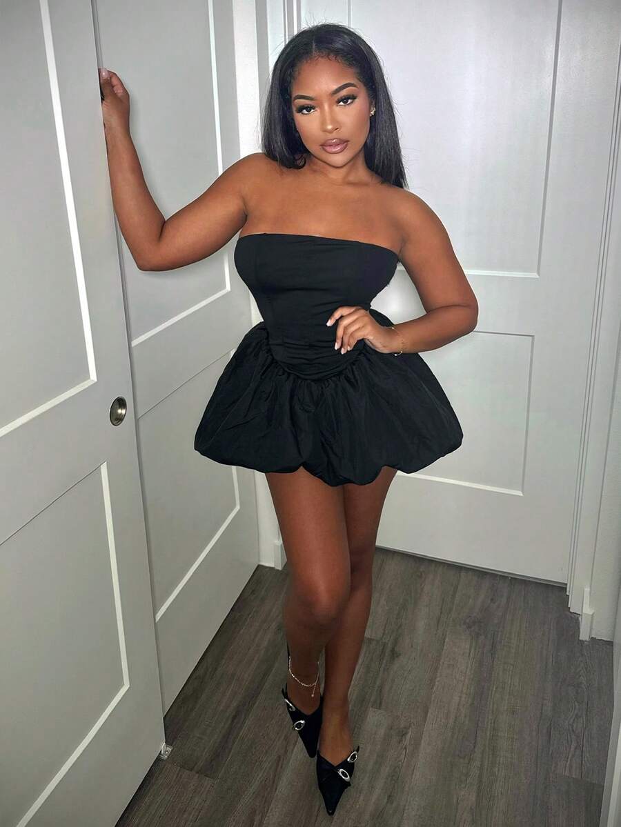 Alexandranx Summer Fashionable Solid Color Tube Dress Mini Short Women Outfit