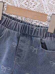 Jeans de mezclilla de diseño con moño de estilo casual para niña, para el verano