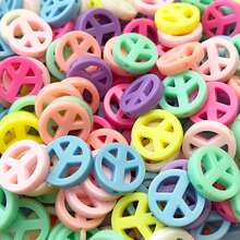30/50 piezas Cuentas de acrílico de color caramelo de 14/16 mm con diseño de signo de la paz, suministros para hacer joyas DIY para pulseras y collares - Multicolor - Ver 6