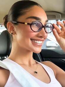 1pc Women's Elliptical Small Frame Personalized Street Snap Concave Shape Clear Glasses Clear Glasses Accessories Glasses Accessories For Women For Summer Beach Vacation, Outdoor, Travel - 黑色 - 查看 4
