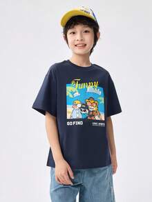 Balabala 男童速干100%纯棉T恤，休闲百搭夏季服装 - 深藍 - 查看 2