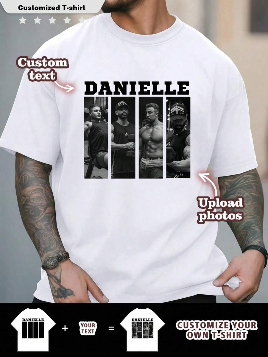 Customized Photo T-Shirt For Men, Customize Your Text And Photo, Gift For Boyfriend, Husband, Valentine's Day Gift - White - View 1