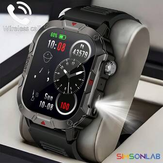 SIMSONLAB NEUE Smartwatch mit 2,01" IPS Display, Schütteln zum Annehmen eines Anrufs, Spiele, LED Taschenlampe, Wireless Calling, Fitness Tracker, beste Wahl für Männer mit SOS Notfall und Sprachassistent