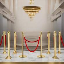 Gold Stanchion Post, 5 Ft Red Vel-Vet Rope Red Carpet Ropes And Poles, Stainless Steel Crowd Control Barriers Used For Theaters Parties Wedding Museums Exhibition