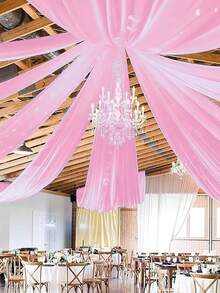 1 pièce Rideau voile rose transparent, drapé de plafond en mousseline, décoration de cérémonie de mariage romantique, rideau transparent polyvalent, décoration de mariage en extérieur, décoration de baby shower, décoration de réception de mariage, décoration de fête d'anniversaire, toile de fond d'arche de mariage, décoration d'arrière-plan de fête - Rose bonbon - Voir 3