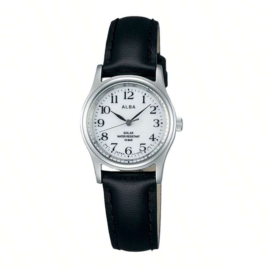 Seiko Alba AEGD543 Ladies Solar White Dial Stainless Steel Leather Watch - White - View 1
