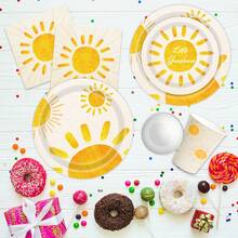 Boho Sun Birthday Party Decorations Tableware Sets Including Disposable Bohemia Sunshine Plates Napkins Cups For Sun Birthday Party Supplies