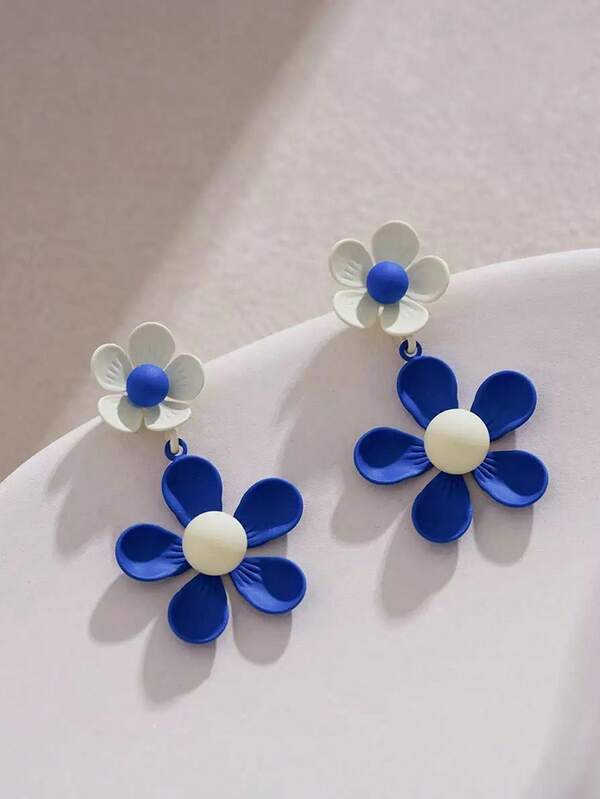 زوج من أقراط ملونة بطبعات الأزهار والأزرق، مجوهرات أنيقة وراقية للنساء للاستخدام اليومي