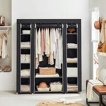 SONGMICS Kleiderschrank, 2er Set, Stoffschrank, mit Kleiderstange und Ablagen, Soffüberzug, für Schlafzimmer, Ankleidezimmer, 150 x 45 x 175 cm, schwarz - Schwarz - Übersicht 2