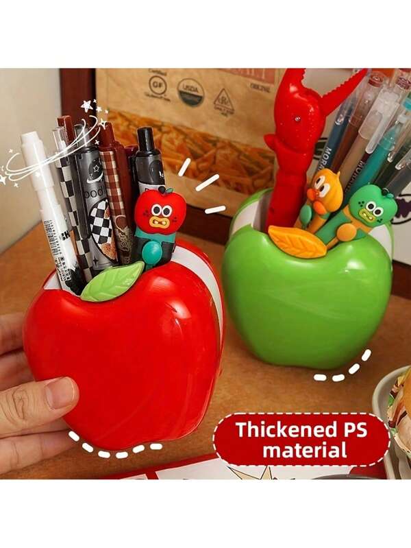1pc Multifunctional Cartoon Apple Pencil Holder, Creative Office Desktop Decoration Ornaments, Student Stationery Storage Tube, Gift