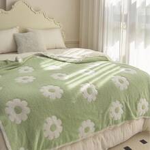 Soft Cozy Spring Floral Throw Blanket Flowers Daisy Sunflower Green Plants Microfiber Knitted Blanket Pink Fluffy Fleece Blanket Birthday Gift Home Decor For Sofa Couch Bed 30x40 Inches (Pink) - Matcha Green - Xem 4