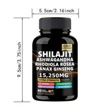 Shilajit 8 en 1 para hombres con ashwaganda, suplemento orgánico del Himalaya con rhodiola rosea, ginseng, cúrcuma y extracto de hongos. Favorece el sistema inmunitario, proporciona energía, calma, concentración, claridad, sueño y cortisol.