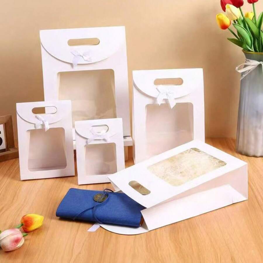 3/6 piezas Bolsas de regalo rectangulares, bolsas de regalo de papel kraft con lazo y ventana transparente, bolsas de almacenamiento blancas, envoltura y almacenamiento de regalos de Navidad y Año Nuevo, suministros de regalo de boda y día de San Valentín, decoraciones