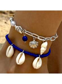 2-6pcs/Set Bohemian Style Starfish & Beaded Braided Anklet For Girls, Ocean Theme, Beach, Seashell,Summer Jewelry,Gold Jewelry Women