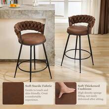 Dyhome 3pcs  28'' Modern Bar Stool, Adjustable Faux Leather Upholstered Swivel CounterStools With Woven Back,For Restaurant, Cafe, Modern Bar Stool, Thickened Seat Cushion Souare Lsland Barstools With Back - 深棕色 - 查看 6