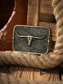 1pc Western Style Buckle, Belt Buckle Autumn-Winter Accessories Halloween Costume,Suitable For Teens, Youth,Men,Casual, Outdoor, Athletic, Vacation, Graduation Gifts, Birthday, Daily Wear - Cow 3 - View 6
