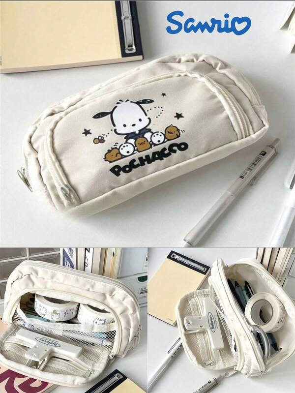 Sanrio Sanrio 1pc Cute Pencil Case, Pochacco Cartoon Pochacco Pattern Design, Pencil Storage, Large Capacity Multi-Layer Stationery Storage, Multifunctional Usage, Student Learning Tools, Office Supplies, Back-To-School Gifts Party Bonus Supplies (There May Be Color Differences Among Different Batches)