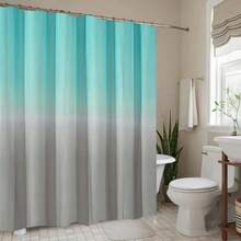 1 Pc Gradient Light Blue-Gray Waterproof Machine Washable Bathroom Shower Curtainbathroom Decor Summer - Multicolor - View 1