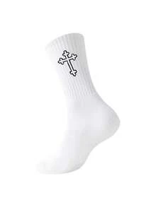 3 双/包男士运动十字图案流行设计袜子，时尚学生和情侣中筒袜，春夏 - 黃色 - 查看 4