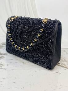Women Pearl Formal Handbag, Shiny Fashion Evening Clutch For Wedding, Party - Black - View 12