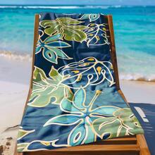 1件装，蓝橙色花卉图案沙滩巾，轻便、速干、吸水性强，71英寸 x 31.5英寸