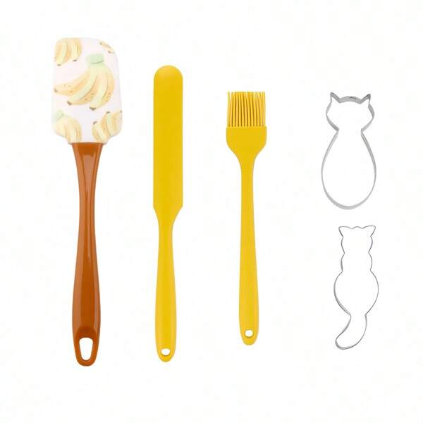 1 Stück/5 Stücke Katzenserie Backutensilien, Edelstahl Keksstechform in Katzenform, Silikon Kuchenpaddel, Dosendeckel-Zuckerguss Schaber, Backpinsel, Keks- und Sahne Dekorationsset, für Zusammenkünfte Zuhause, Geburtstagsfeiern, Bäckerei, Katzenmotiv Party, Küchenutensilien