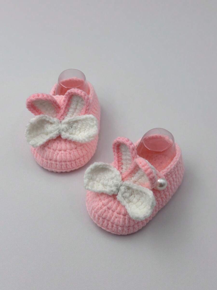 1 Pair Handmade Crochet Rabbit Ear Cartoon Infant Shoes Walking Pre-Walker Princess Socks - Pink - View 1