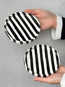 1pc/5pcs Vertical Striped Ceramic Plates, Breakfast Bread/Snack/Fruit Dishes, Dessert Small Plates, Personal Cake Plates For Party, Cake Stands,School Supplies - Multicolor - View 11