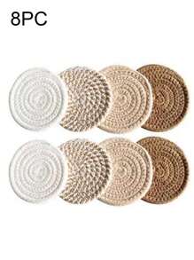 Juego de 4/8 posavasos tejidos, individuales redondos tejidos, manteles aislantes, posavasos hechos a mano con bandeja, juego de posavasos absorbentes, estilo bohemio (sin estante), manteles aislantes, salvamanteles para el hogar resistentes al escalado