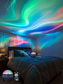 1pc LED Smart Portable ABS Material Aurora Borealis Atmosphere Projector RGB Remote Control, Galaxy Star Projector, Bedroom Night Light Projector, Star Projector, Suitable For Bedroom, Living Room Party, Wedding Decoration, Magical Projector Gift, Holiday Atmosphere, Home Decoration. - Northern Lights - View 4