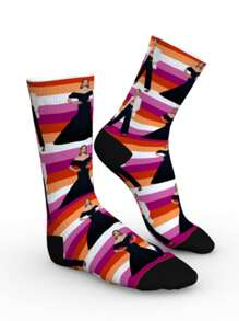 1 Pair Of Women's Mid-Calf Socks, Custom Rainbow Socks, "LGBTQ+, LGBTQ+", A Great Custom Gift For Your Gay Friends, A Great Gift For Mom, Personalized Novelty Socks With Photos, Rainbow Socks, Your Own Handsome Men And Women, Cute Animals, Puppies And Kittens And More.
