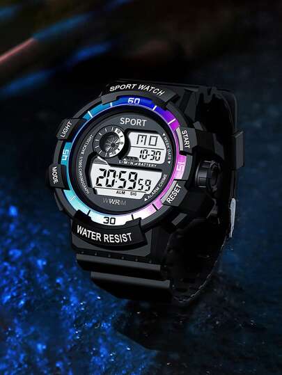 1 st. trendig elektronisk utomhusklocka med datumvisning, alarm och multifunktion för män, armband i TPU-material