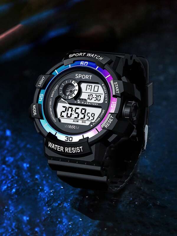 1 stuk modieus elektronisch outdoorhorloge met datumwekker, multifunctioneel herenhorloge, TPU-materiaal horlogebandjes