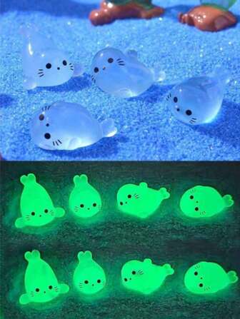 1/3/5/10/20/30Pcs Mixed Glow-In-The-Dark Resin Decorative Pieces,Green Mini Landscape Decor,Mini Seal Night Light Ornaments,Brand New Night Light Miniature Marine Animal Resin Crafts,Cute Seals,Penguins,Sea Lions,Fish,Suitable For DIY Accessories In Mini Gardens And Aquariums,Micro Landscape Fish Tank Ornaments,Outdoor Garden Ornaments Best Gifts Birthday Graduation