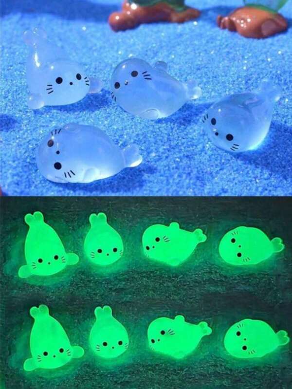 1/3/5/10/20/30Pcs Mixed Glow-In-The-Dark Resin Decorative Pieces,Green Mini Landscape Decor,Mini Seal Night Light Ornaments,Brand New Night Light Miniature Marine Animal Resin Crafts,Cute Seals,Penguins,Sea Lions,Fish,Suitable For DIY Accessories In Mini Gardens And Aquariums,Micro Landscape Fish Tank Ornaments,Outdoor Garden Ornaments Best Gifts Birthday Graduation