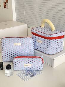 Bolsa de cosméticos con cremallera de tela suave con forma de corazón de color azul en polvo, bolsa de almacenamiento dulce para maquillaje, artículos de tocador, hogar, viaje, mujer