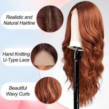Peluca de encaje frontal, naranja natural, peluca de onda larga europea y americana, adecuada para mujeres, 26 pulgadas, tocado completo de fibra sintética